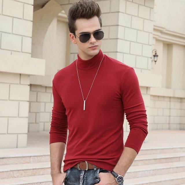 men winter t shirt long sleeve half turtleneck tshirt man fashion slim t-shirts autumn and spring tops t-shirts clothes tshirts