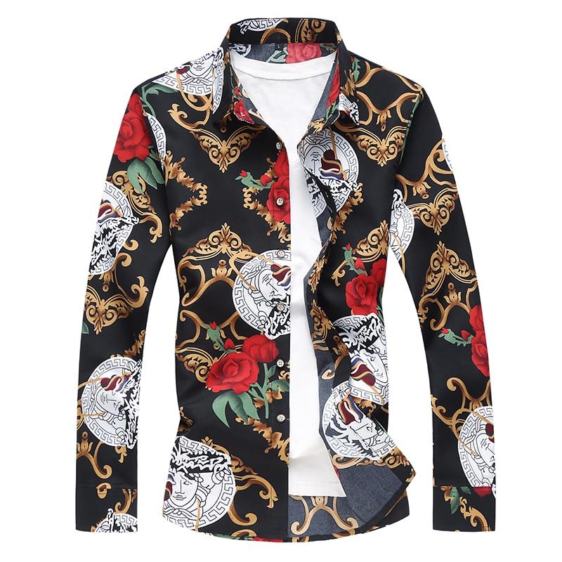 plus size 7XL shirt top silk men long sleeve 2018 spring mens designer dress shirt good quality