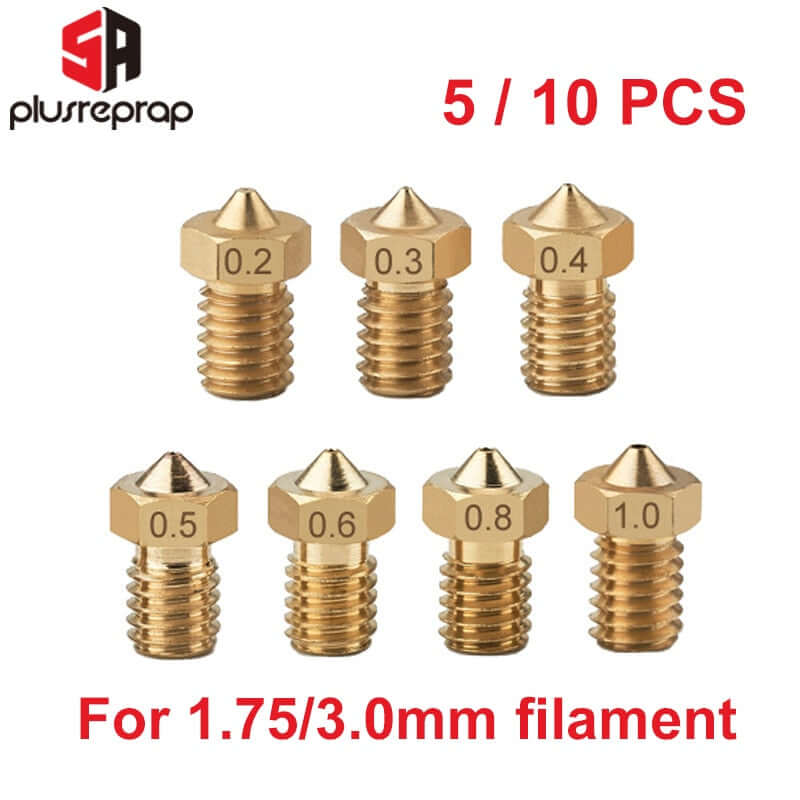 5/10pcs M6 Threaded Nozzle Full Metal 0.2/0.3/0.4/0.5/0.6mm Optional for 1.75/3.0mm Filament V5 V6 Hotend Extruder 3D Printer