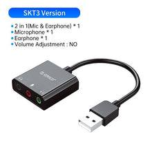Load image into Gallery viewer, ORICO Portable USB External Sound Card Microphone Earphone Two in One With 3 Port Output Volume Adjustable For Windows Mac Linux
