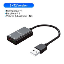 Load image into Gallery viewer, ORICO Portable USB External Sound Card Microphone Earphone Two in One With 3 Port Output Volume Adjustable For Windows Mac Linux
