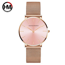 이미지를 갤러리 뷰어에 로드 , Japan Quartz Movement High Quality 36mm hannah Martin Women Stainless Steel Mesh Rose Gold Waterproof Ladies Watch Dropshipping
