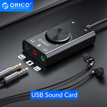 Load image into Gallery viewer, ORICO Portable USB External Sound Card Microphone Earphone Two in One With 3 Port Output Volume Adjustable For Windows Mac Linux
