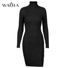 Load image into Gallery viewer, WAQIA Women Autumn Winter Sweater Knitted Dresses Slim Elastic Turtleneck Long Sleeve Sexy Lady Bodycon Robe Dresses Vestidos
