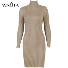 Load image into Gallery viewer, WAQIA Women Autumn Winter Sweater Knitted Dresses Slim Elastic Turtleneck Long Sleeve Sexy Lady Bodycon Robe Dresses Vestidos
