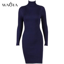 Load image into Gallery viewer, WAQIA Women Autumn Winter Sweater Knitted Dresses Slim Elastic Turtleneck Long Sleeve Sexy Lady Bodycon Robe Dresses Vestidos
