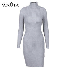 Load image into Gallery viewer, WAQIA Women Autumn Winter Sweater Knitted Dresses Slim Elastic Turtleneck Long Sleeve Sexy Lady Bodycon Robe Dresses Vestidos
