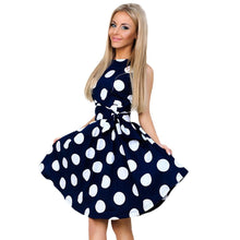 Load image into Gallery viewer, Womail Summer Dress 2018 Women New Fashion Vintage Sleeveless O-Neck Elegant Dot Printing Dresses Casual Sweet Dress 33.JULY.22
