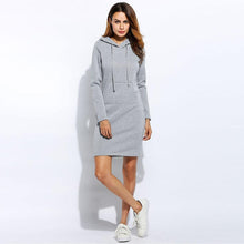 Load image into Gallery viewer, Vestidos Women Fleeces Fashion Hooded Full Drawstring Dress Sweatshirt Size Dress 2018 Dresses Plus Hoodies Sleeves Winter Women
