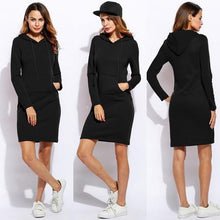 Load image into Gallery viewer, Vestidos Women Fleeces Fashion Hooded Full Drawstring Dress Sweatshirt Size Dress 2018 Dresses Plus Hoodies Sleeves Winter Women
