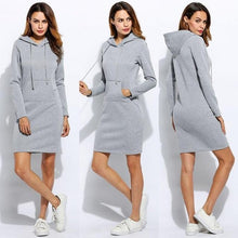 Load image into Gallery viewer, Vestidos Women Fleeces Fashion Hooded Full Drawstring Dress Sweatshirt Size Dress 2018 Dresses Plus Hoodies Sleeves Winter Women
