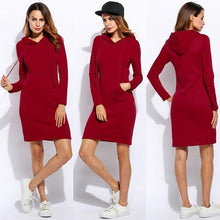 Load image into Gallery viewer, Vestidos Women Fleeces Fashion Hooded Full Drawstring Dress Sweatshirt Size Dress 2018 Dresses Plus Hoodies Sleeves Winter Women
