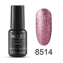 이미지를 갤러리 뷰어에 로드 , Inagla Nail Art 8ml Shining Glitter Starry Platinum Paint Gel Crystal Lacquer Nail Art Soak off Platinum UV LED Gel Nail Polish
