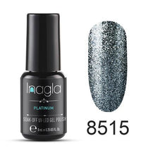 이미지를 갤러리 뷰어에 로드 , Inagla Nail Art 8ml Shining Glitter Starry Platinum Paint Gel Crystal Lacquer Nail Art Soak off Platinum UV LED Gel Nail Polish
