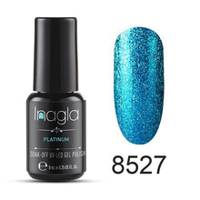 이미지를 갤러리 뷰어에 로드 , Inagla Nail Art 8ml Shining Glitter Starry Platinum Paint Gel Crystal Lacquer Nail Art Soak off Platinum UV LED Gel Nail Polish
