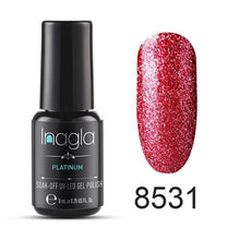 이미지를 갤러리 뷰어에 로드 , Inagla Nail Art 8ml Shining Glitter Starry Platinum Paint Gel Crystal Lacquer Nail Art Soak off Platinum UV LED Gel Nail Polish
