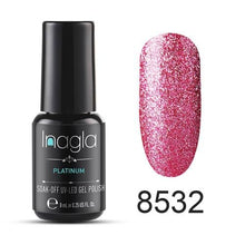 이미지를 갤러리 뷰어에 로드 , Inagla Nail Art 8ml Shining Glitter Starry Platinum Paint Gel Crystal Lacquer Nail Art Soak off Platinum UV LED Gel Nail Polish

