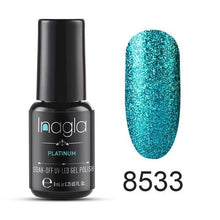 이미지를 갤러리 뷰어에 로드 , Inagla Nail Art 8ml Shining Glitter Starry Platinum Paint Gel Crystal Lacquer Nail Art Soak off Platinum UV LED Gel Nail Polish
