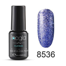 이미지를 갤러리 뷰어에 로드 , Inagla Nail Art 8ml Shining Glitter Starry Platinum Paint Gel Crystal Lacquer Nail Art Soak off Platinum UV LED Gel Nail Polish
