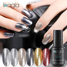 이미지를 갤러리 뷰어에 로드 , Inagla Nail Art 8ml Shining Glitter Starry Platinum Paint Gel Crystal Lacquer Nail Art Soak off Platinum UV LED Gel Nail Polish
