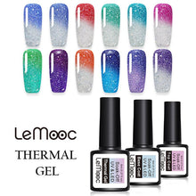 Load image into Gallery viewer, LEMOOC 8ml Thermal Rainbow Nail Gel Polish Shimmer Holographic Gel Varnish Temperature Color Changing Soak Off UV Nail Art Gel
