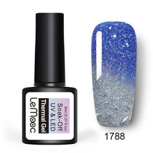 Load image into Gallery viewer, LEMOOC 8ml Thermal Rainbow Nail Gel Polish Shimmer Holographic Gel Varnish Temperature Color Changing Soak Off UV Nail Art Gel
