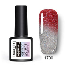 Load image into Gallery viewer, LEMOOC 8ml Thermal Rainbow Nail Gel Polish Shimmer Holographic Gel Varnish Temperature Color Changing Soak Off UV Nail Art Gel
