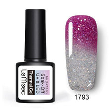 Load image into Gallery viewer, LEMOOC 8ml Thermal Rainbow Nail Gel Polish Shimmer Holographic Gel Varnish Temperature Color Changing Soak Off UV Nail Art Gel
