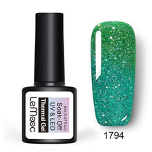 Load image into Gallery viewer, LEMOOC 8ml Thermal Rainbow Nail Gel Polish Shimmer Holographic Gel Varnish Temperature Color Changing Soak Off UV Nail Art Gel
