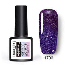 Load image into Gallery viewer, LEMOOC 8ml Thermal Rainbow Nail Gel Polish Shimmer Holographic Gel Varnish Temperature Color Changing Soak Off UV Nail Art Gel
