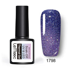 Load image into Gallery viewer, LEMOOC 8ml Thermal Rainbow Nail Gel Polish Shimmer Holographic Gel Varnish Temperature Color Changing Soak Off UV Nail Art Gel
