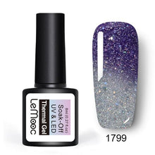 Load image into Gallery viewer, LEMOOC 8ml Thermal Rainbow Nail Gel Polish Shimmer Holographic Gel Varnish Temperature Color Changing Soak Off UV Nail Art Gel
