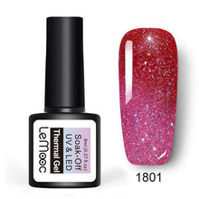 Load image into Gallery viewer, LEMOOC 8ml Thermal Rainbow Nail Gel Polish Shimmer Holographic Gel Varnish Temperature Color Changing Soak Off UV Nail Art Gel
