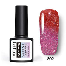 Load image into Gallery viewer, LEMOOC 8ml Thermal Rainbow Nail Gel Polish Shimmer Holographic Gel Varnish Temperature Color Changing Soak Off UV Nail Art Gel
