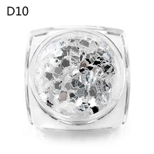 Load image into Gallery viewer, MEET ACROSS Holographic Silver Nail Art Sequins Flakes Nail Glitters Star Heart Flower Paillettes 3D UV Gel Polish Decorations
