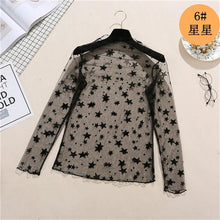 Load image into Gallery viewer, spring Summer Women Lace Blouses Shirt Women tops Sexy mesh Blouses See-through Long Sleeve Black Dot Star Striped Shirt Blouse

