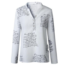 Load image into Gallery viewer, women plain vogue letters white shirts blouse female casual long sleeve  v neck button fashion blouses shirt tops femme
